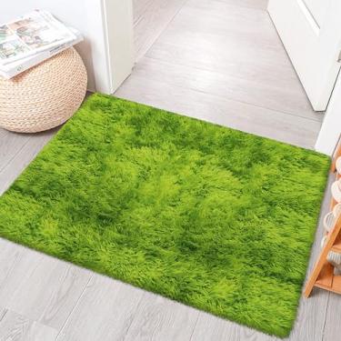 Imagem de TENNOLA Tapete felpudo macio e fofo tingido de grama verde 5 x 7 cm pequeno tapete verde para porta de quarto entrada interna entrada frontal tapete verde antiderrapante, decoração de casa estética