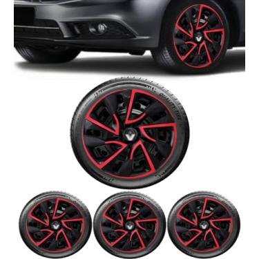 Imagem de Jogo 4 Calotas Esportivas DS4 Preto/Vermelho aro 15 RLT Sandero Logan Clio Megane Fluence Symbol