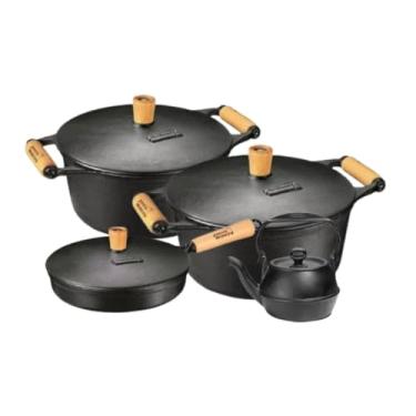 Imagem de Jogo Caçarola Ferro 4 E 6 Litros, Frigideira e Chaleira Panela Mineira