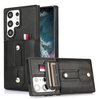 Imagem de Capa de couro retrô para Samsung Galaxy S23 22 21 20 Plus Ultra FE Note 20 10 Carteira com slot para cartão à prova de choque Capa para celular, preta, para Galaxy S22