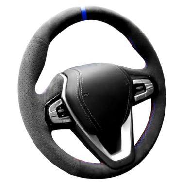 Imagem de Alfanxi Capa de volante Alcantara costurada à mão para BMW G20 G21 G30 G31 G32 X3 G01 X4 G02 X5 G05/ X7 G07 Z4 G29 G11 G12 (listra azul)