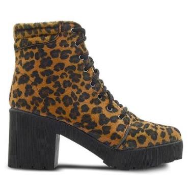 Imagem de Bota Footz Animal Print Onça Coturno Super Confortável Cano Curto Feminina-Feminino