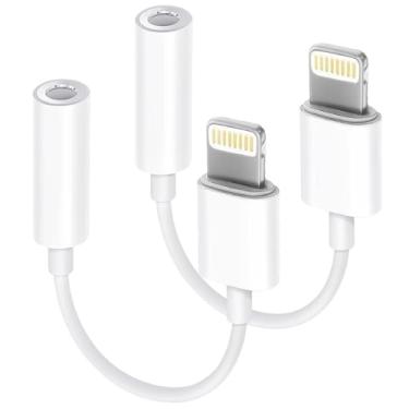 Imagem de Pacote com 2 adaptadores Lightning para conector de fone de ouvido de 3,5 mm, [certificado Apple MFi] Conversor auxiliar de áudio para iPhone Dongle compatível com iPhone 14/14 Plus/14 Pro/14 Pro