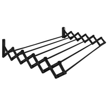 Imagem de Varal De Parede Sanfonado Preto Em Aço 80cm Apartamento Lavanderia - Someway