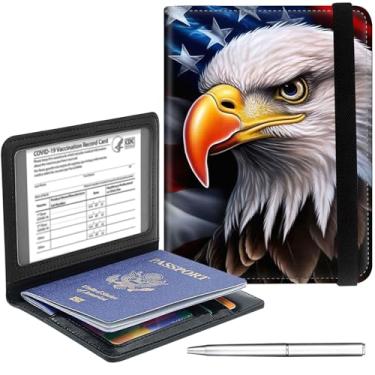 Imagem de Capa para passaporte carteira essencial de viagem com bloqueio de RFID, capa de couro para passaporte, compartimento para cartão de vacina, organizador para homens e mulheres, abelha da lua, Bandeira