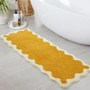 Imagem de Uphome Tapete de banheiro, tapete de banho longo bonito antiderrapante absorvente de água tapete de banho microfibra macia moderno ondulado lavável tapetes para banheira chuveiro pia quarto, 45,7 cm x