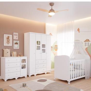 Imagem de Quarto de Bebê Completo Guarda Roupa Uli 4 Portas 3 Gavetas Berço Americano Uli Cômoda...