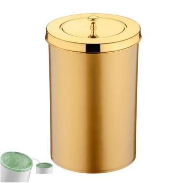 Imagem de Lixeira 8 Litros Tampa Cesto De Lixo Dourado Para Cozinha Banheiro Esc