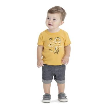 Imagem de Conjunto Camiseta Meia Malha Bermuda em Malha Dino Elian, Amarelo, M