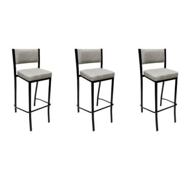 Imagem de Conjunto 3 Banquetas Empilhável para bar Altura 65cm cor Preta Assento