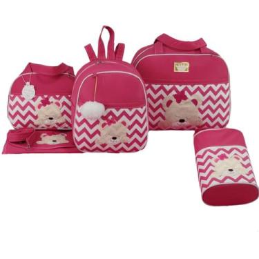 Imagem de Bolsa maternidade urso 5 peças chevron pink - LET BABY BOLSAS DE MATER