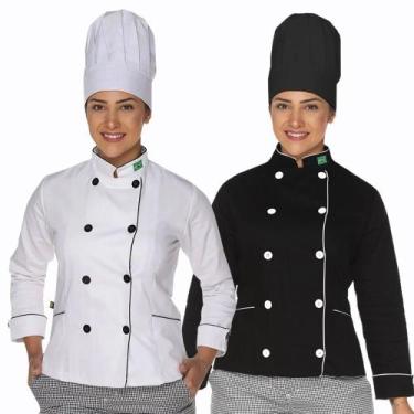 Imagem de Kit Dolmã chef cozinha feminino algodão + Chapéu de chef cozinha - Dem