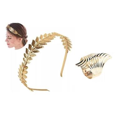 Imagem de Kit Arco Tiara Coroa Deusa Grega C/ 1 Bracelete - CM Presentes e Fanta