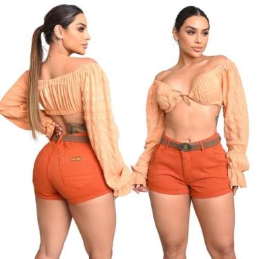 Imagem de Short Meia Coxa Jeans Feminino Empina Bumbum Cintura Alta com Bojo Rem