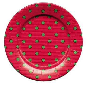 Imagem de Conjunto de 2 pratos de salada de papel com bolinhas da Entertaining with Caspari, vermelho e verde