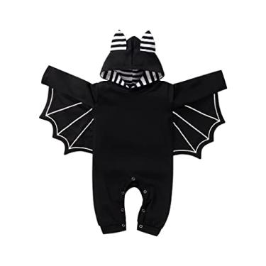 Imagem de Macacão com capuz para bebês recém-nascidos, meninos, meninas, Halloween, cosplay, morcego, macaquinho com capuz My First Halloween infantil menino menino, Preto, 3-6M