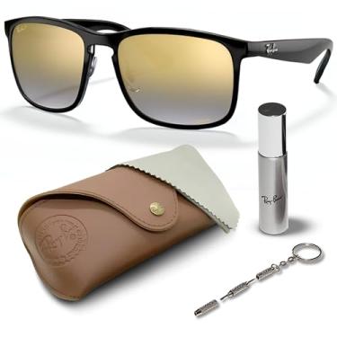 Imagem de Ray-Ban RB4264 CHROMANCE Óculos de sol quadrados com kit de óculos – protetores de nariz ajustáveis – Óculos de sol quadrados, Armação preta polida | Lente espelhada azul polarizada, 58 mm
