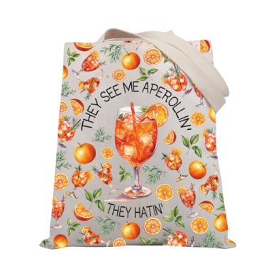 Imagem de BDPWSS Aperol Spritz Gift Aperol Spritz Summer Drink Cocktail Gift They See Me Aperollin' They Hatin' Cocktail Party Tote Bag, Aperollin Hatin Tg, Medium