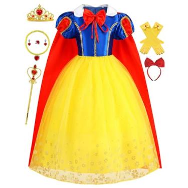 Imagem de isswya Vestidos de princesa para meninas, fantasia de princesa, Halloween, Natal, cosplay, roupas 3-10 anos, Amarelo, 9-10Y