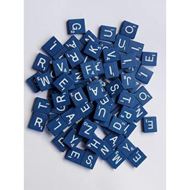 Imagem de Planet Xpress Wood Scrabble Tiles Set 100 Tiles-Game Replacement,Scrapbooking,Crafts,Messages,Etc. (1 Set (100 Tiles),Blue)