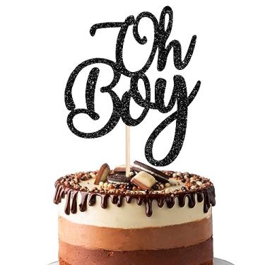 Imagem de Rsstarxi 1 Pack Oh Boy Cake Topper Glitter Baby Boy Shower Party Cake Decoration for It's A Boy Gender Reveal Theme Baby Shower Birthday Party Cake Decorations Black