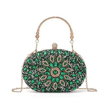 Imagem de LUI SUI Bolsa clutch feminina de strass para noite com glitter brilhante diamante brilhante bolsa de cristal para festa de casamento, Verde, Medium