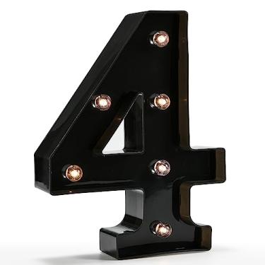 Imagem de OYCBUZO Letreiro com letras pretas iluminadas com número de letreiro LED para luz noturna, bar, lâmpada de Natal, festa de aniversário, decoração de casamento, 4