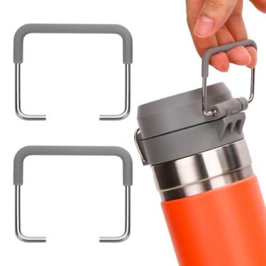 Imagem de 2 peças de alças para Stanley Quick Flip GO 680 g, 947 ml, suporte de garrafa de água de silicone de metal premium para Stanley Tumbler, alça de alça para acessórios Stanley Cup (cinza)