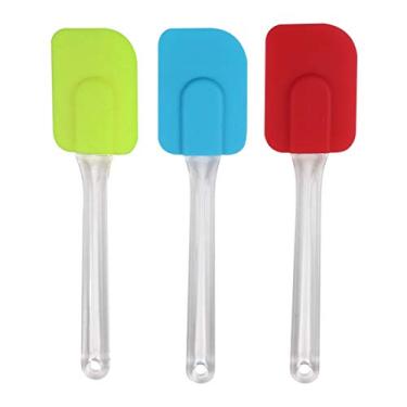 Imagem de uxcell Conjunto de 3 espátulas de silicone flexível, resistente ao calor, espátula antiaderente para cozinhar e misturar vermelho + azul + verde