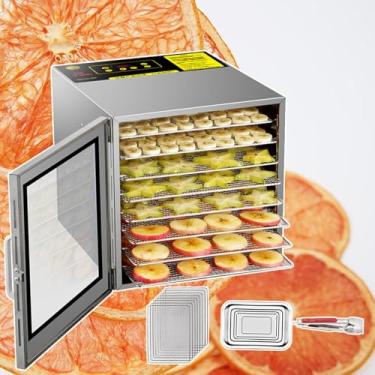 Imagem de Máquina desidratadora de alimentos 8 bandejas de aço inoxidável, comercial para frutas, vegetais, com temporizador ajustável de 24 horas e controle de temperatura digital de 90-194 ℉