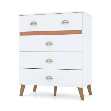 Imagem de Cômoda Para Quarto 05 Gavetas Milão Branco/camarim - Pallazio