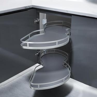 Imagem de Armário de canto de cozinha Carrossel Rack de armazenamento Organizador removível Prateleiras para temperos Cada bandeja oscila de forma independente com altura ajustável, aberta à direita,