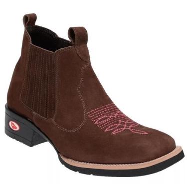 Imagem de Bota Texana Country Feminina Rodeio de Couro Nobuck Marrom - Top Franc