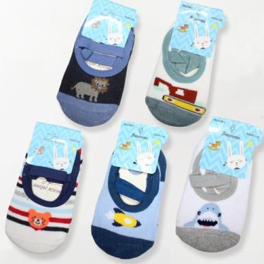 Imagem de Kit 5 Pares Meia Sapatilha Infantil Antiderrapante Menino - BEBE MALUC