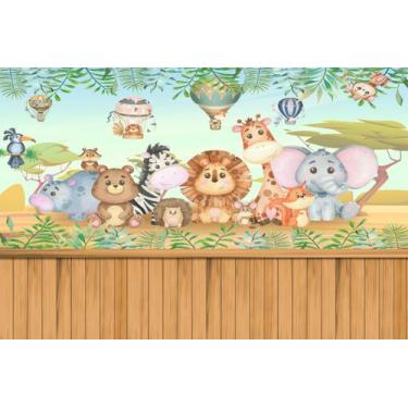 Imagem de Painel de Lona Animais Safari Balões 300x200cm - Fabrika de Festa