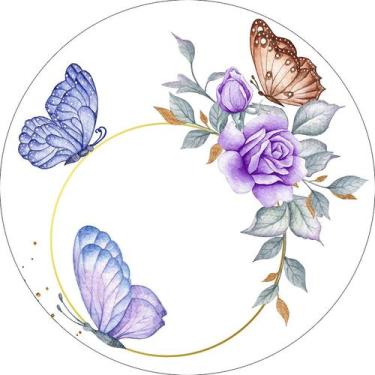 Imagem de Painel De Festa Redondo 1,50x1,50 - Borboleta Aquarela Efeito Glitter 