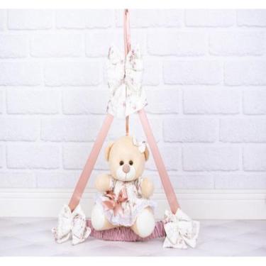 Imagem de ENFEITE DE PORTA URSO TEDDE 18cm, VESTIDO FLORAL - PORTA MATERNIDADE -