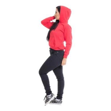 Imagem de Blusa De Moleton Com Capuz Canguru Feminina Flanelada - Luh May, G, Ve