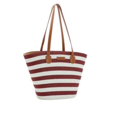 Imagem de Bolsa Feminina Palha Ombro Chenson Praia Piscina Verão, Vinho cg84583