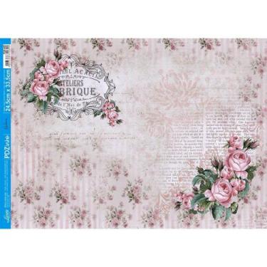 Imagem de Papel Decoupage Elôi Fachado Litoarte PDZinho-023 Rosas Vintage - 24,5