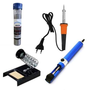 Imagem de 566 Kit De Soldagem: Ferro, Suporte, Sugador + Estanho Solda - Mix Fac