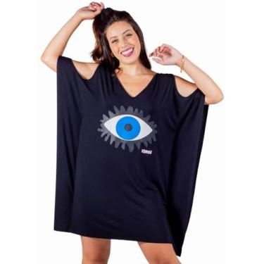 Imagem de Vestido Kaftan Indiano Gola V Estampado Olho Grego Feminino - Deliriyo