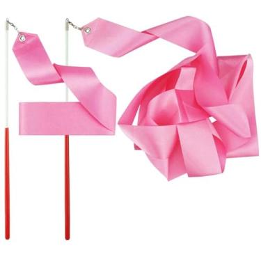 Imagem de FAZHBARY Fitas de dança rosa, fitas de ginástica rítmica, fitas de dança para bastão, suprimentos de treinamento de dança artística, pacote com 2