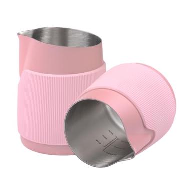 Imagem de Normcore Jarro de espuma de leite sem alças, jarra de leite de 440 ml, copo para vaporizador de leite de aço inoxidável, bico redondo, rosa, 450 ml