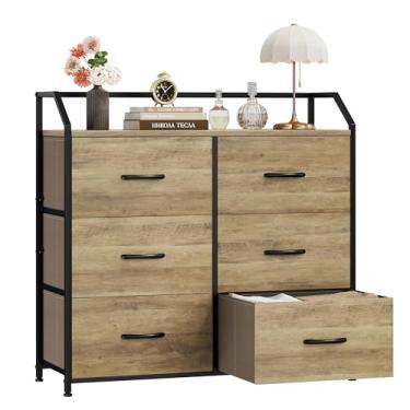 Imagem de BOTLOG Cômoda com 6 gavetas, cômoda para quarto, torre de armazenamento superior de madeira, unidade organizadora de tecido para armário, roupas, crianças, suporte de TV (marrom rústico)