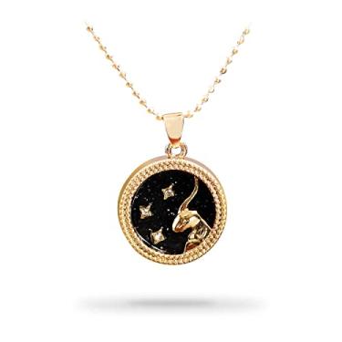 Imagem de BlingNuts Colar com pingente de 12 constelações do zodíaco para mulheres, ouro preto, estrela, astrologia, joias, Natal, aniversário, aniversário, F, Aço inoxidável, Sem Pedra Preciosa