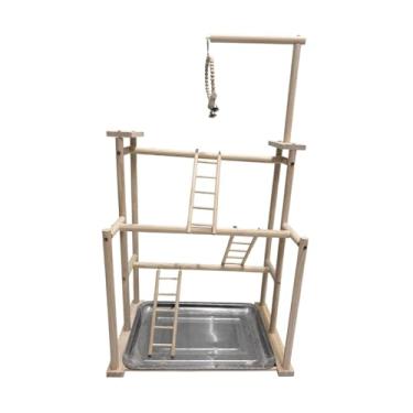 Imagem de Gralara Playground Madeira Perch Ginásio Playpen Gaiola Acessórios com Escada Madeira Perch Stand Ginásio Pássaro para Araras periquito, 17.7x12.2x31.5inch