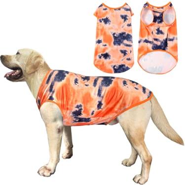 Imagem de Camiseta de cachorro tie dye sem mangas, preta, laranja, estampada, para cães, pijama, respirável, elástica, roupas de verão para cães extragrandes meninos meninas (3GG, preto)