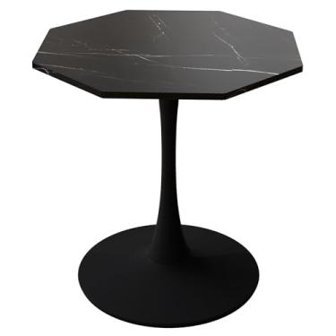 Imagem de SPOFLYINN Mesa de centro octogonal moderna de 80 cm com base de metal impressa em mármore branco para sala de jantar, cozinha, sala de estar, mármore