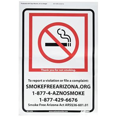 Imagem de NMC Placa M713PB Arizona No Smoking com estampa, 35,5 cm de comprimento x 25,4 cm de altura, vinil sensível à pressão, vermelho/preto sobre branco
